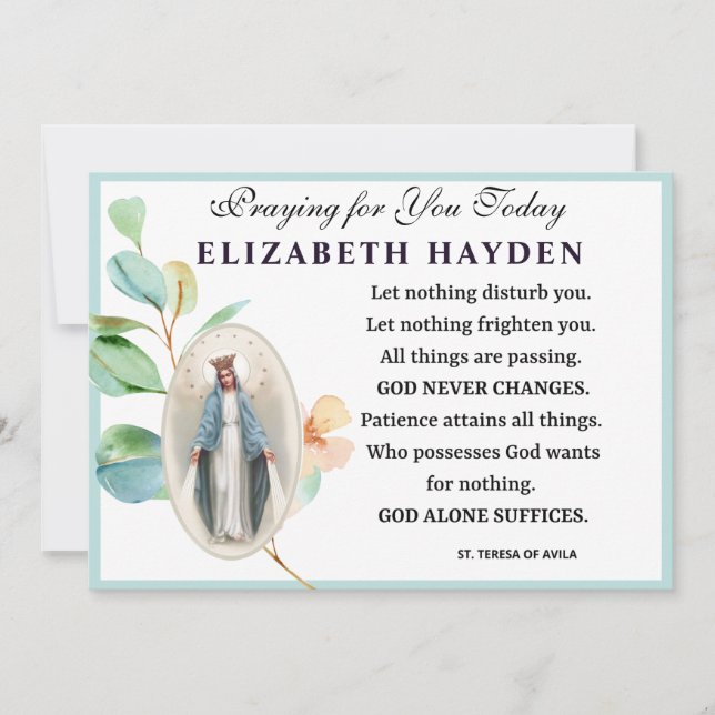 Cartão Virgem Maria Rua de oração católica religiosa Tere (Frente)