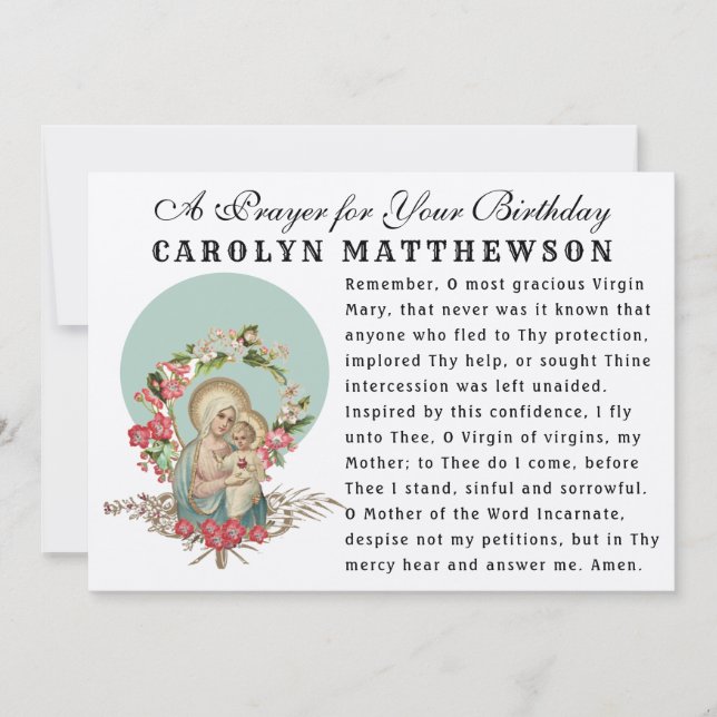 Cartão Virgem Mary Bebê Jesus Memória Católica Oração (Frente)