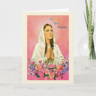 Cartão Virgem Mary Floral Religiosa do Médio Século Anive