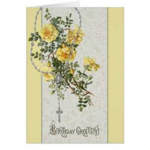 Cartão Virgem Religiosa Maria Floral Rosário Aniversári