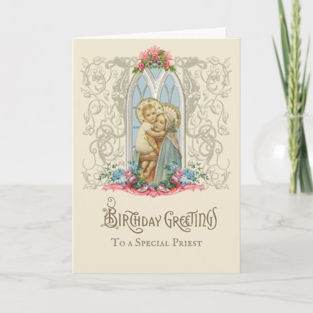 Cartão Virgem Religiosa Maria Jesus Católico Padre (Frente)