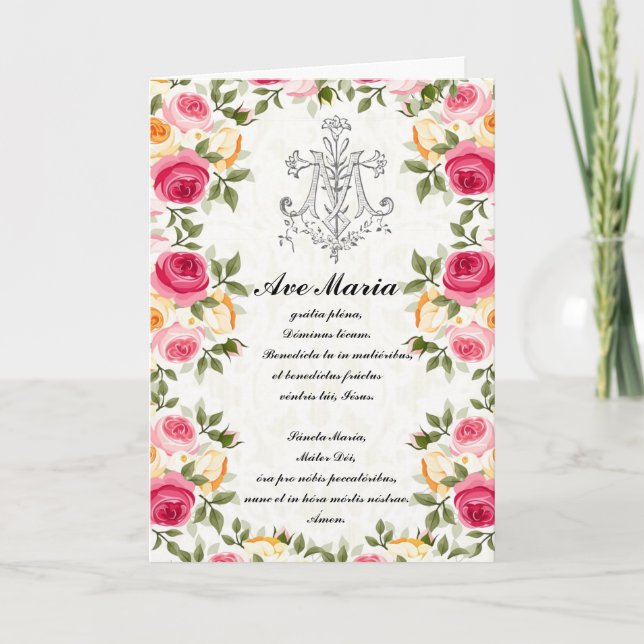 Cartão Virgem Religiosa Maria Rosa Rosas (Frente)