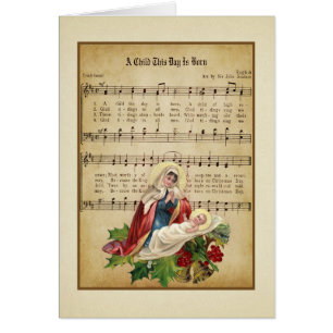 Cartão Virgem Religiosa Vintage Maria Música Jesus