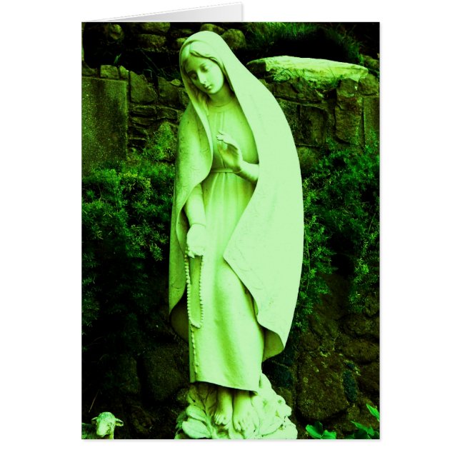 Cartão Virgem Verde Alterada Maria Garden Estátua (Frente)