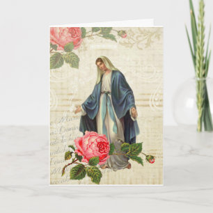 Cartão Virgem Vintage Mary Rosas Religiosos Jesus