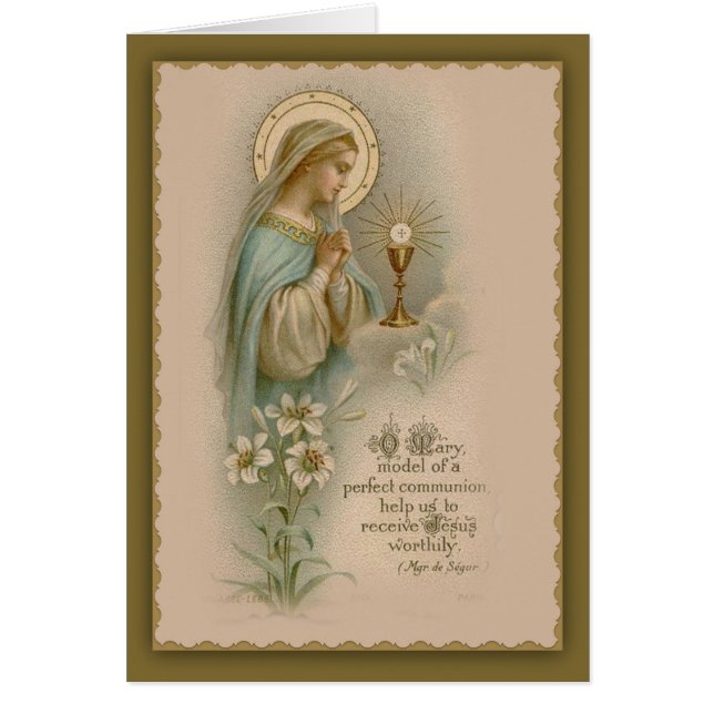 Cartão Virgin Mary Madonna adorando o Eucarista (Frente)