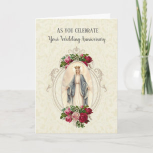 CARTÃO VIRGIN MARY WEDDING ANNIVERSARY RED ROSES