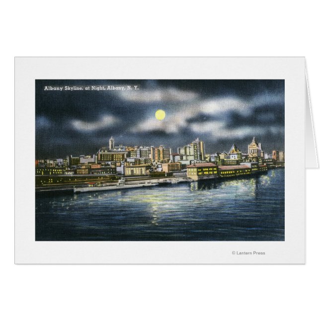 Cartão Visão de Albany Skyline à Noite (Frente Horizontal)