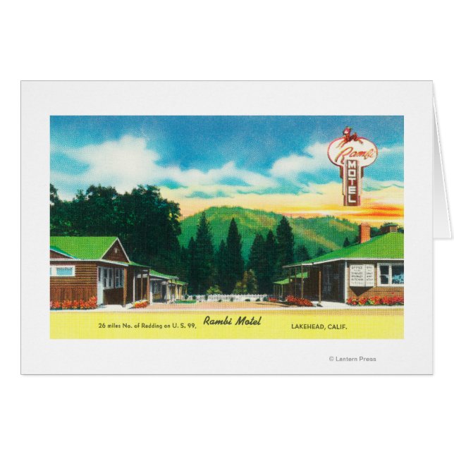 Cartão Visão Exterior do MotelLakehead Rambi, CA (Frente Horizontal)