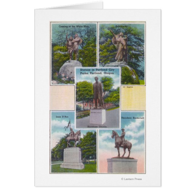 Cartão Visões de Estatutos em Parques da Cidade de Portla (Frente)