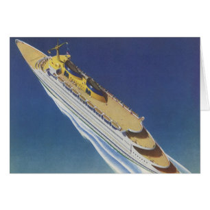 Cartão Vista aérea de um navio de cruzeiro Vintage no oce