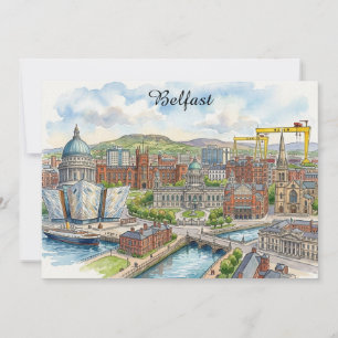 Cartão Vista da Cidade de Belfast Irlanda do Norte Arte A