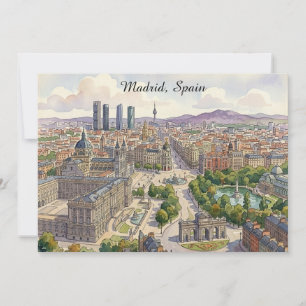 Cartão Vista da Cidade de Madrid Espanha Pintura em Aquar