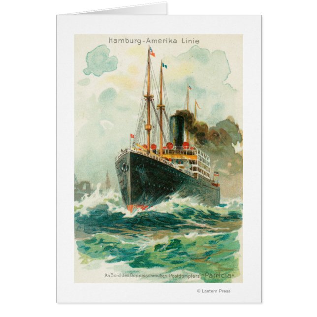 Cartão Vista da Patrícia no Mar, Hamburgo-América (Frente)