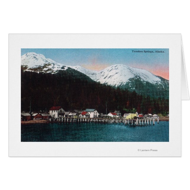 Cartão Vista de Cidade com Primaveras de DocksTenakee, AK (Frente Horizontal)