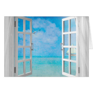 Cartão vista de janela aberta do oceano