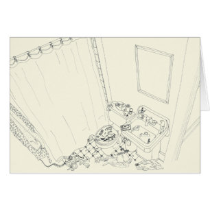 Cartão Vista de Pássaro Desenho Divertido de Banheiro Fam