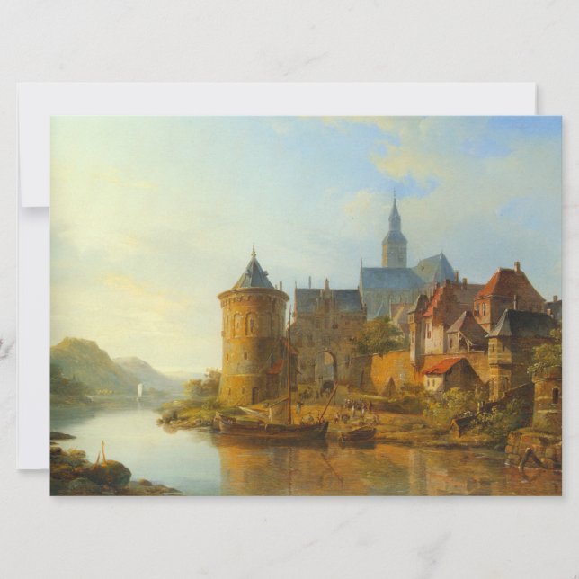 Cartão Vista de uma cidade neerlandesa ao longo do rio Re (Frente)