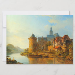 Cartão Vista de uma cidade neerlandesa ao longo do rio Re