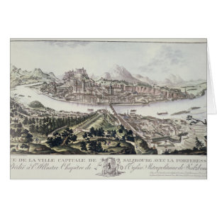 Cartão Vista do capital e da fortaleza de Salzburg,