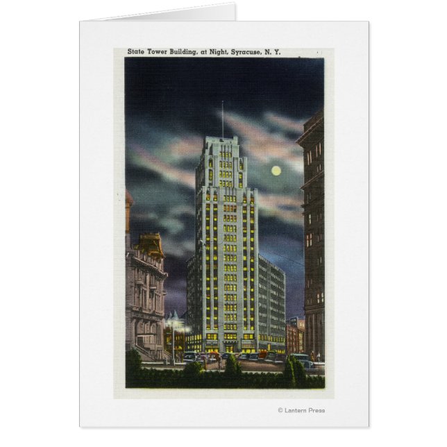 Cartão Vista Exterior do Edifício em Torre Estatal à Noit (Frente)