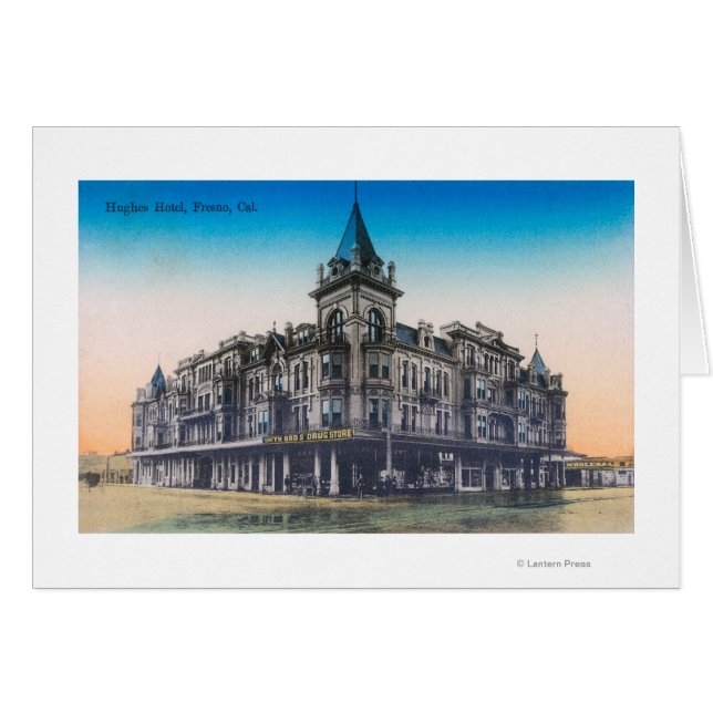 Cartão Vista Exterior do Hughes HotelFresno, CA (Frente Horizontal)