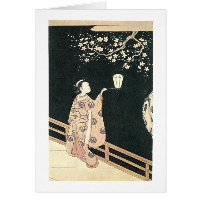 Cartão Visualização do Flor de ameixa, Harunobu, 1760 (Frente)