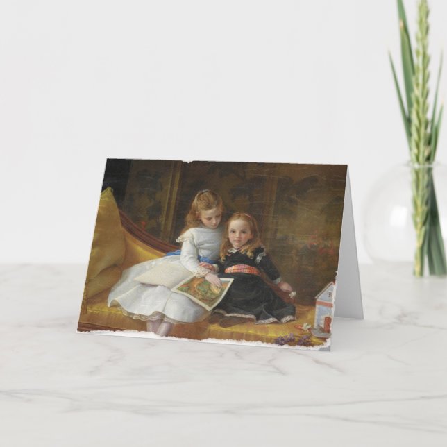 Cartão Vitoriano Distante para Duas Jovens Meninas (Frente)