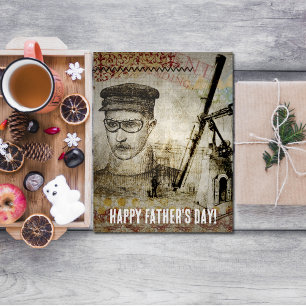 Cartão Vitoriano Steampunk Inventor Scientist Telescope