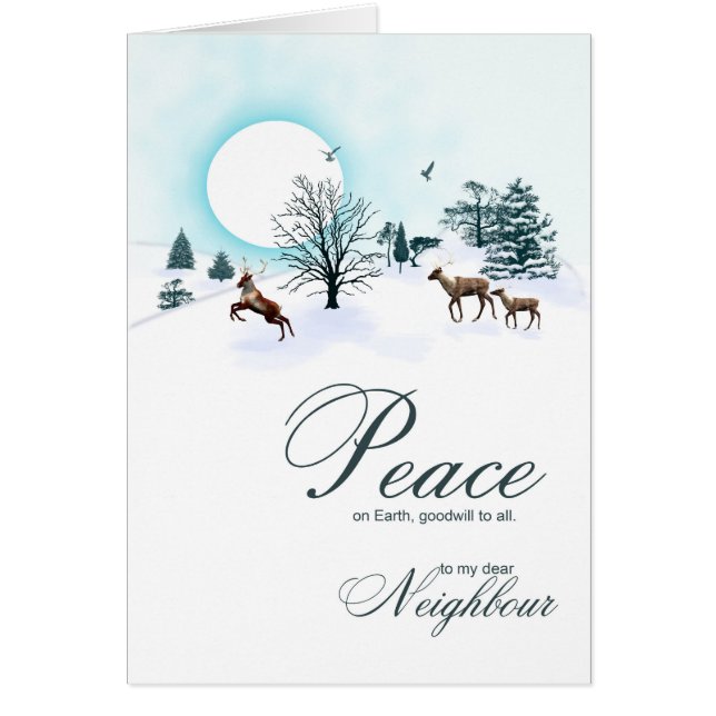 Cartão Vizinho, cena de Natal com renas (Frente)