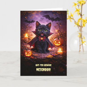 Cartão Vizinho Feliz Dia das Bruxas Gatinho Preto Fofo