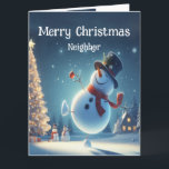 Cartão Vizinho Feliz Snowman Chocolate Quente Natal<br><div class="desc">Feliz Neve Feliz Natal Quente Chocolate para o seu Vizinho</div>