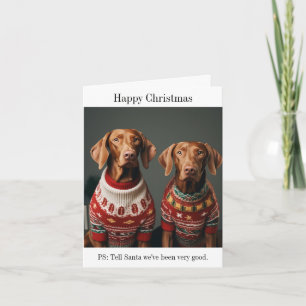 Cartão Vizla Dogs Húngaros em Suéteres de Natal