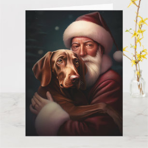 Cartão Vizsla com Papai Noel Natal Festivo