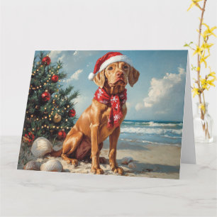 Cartão Vizsla Dog Christmas Vintage Beach