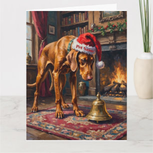 Cartão Vizsla Pointer Stance sinopla sino caapeluz Natal