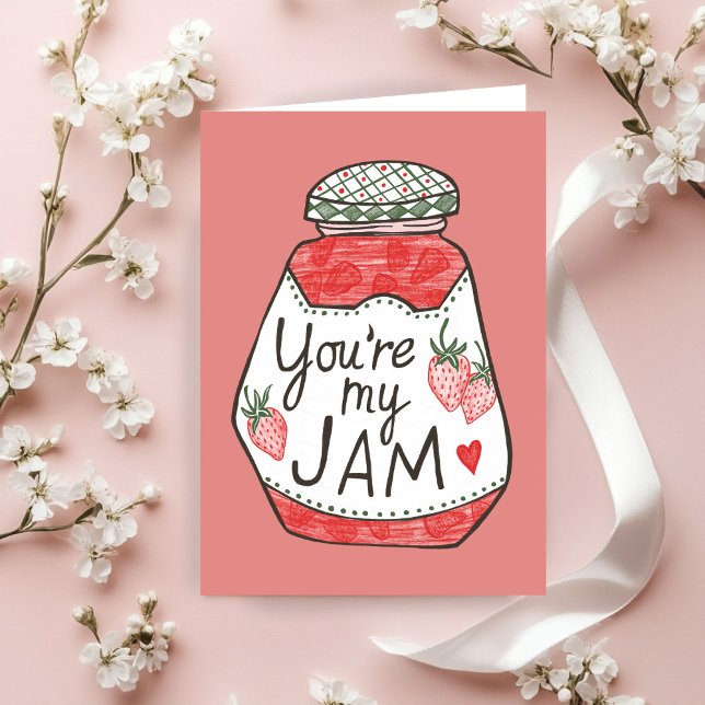 Cartão VOCÊ É MINHA JAM Ilustração de Morango Amor Person (YOU ARE MY JAM Strawberry Illustration Custom Love Valentines Day Card
)