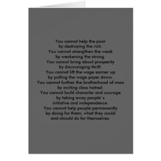 Cartão Você não pode ajudar os pobres destruindo o rico…