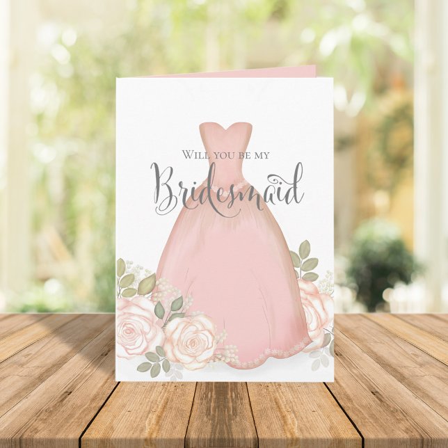 Cartão Você será minha Bridesmaid Blush Floral Personaliz (Criador carregado)
