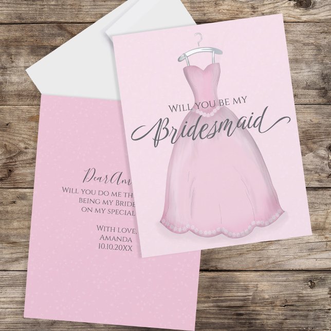 Cartão Você será minha dama de Bridesmaid Casando Rosa Ve (Criador carregado)