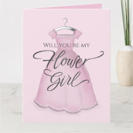 Cartão Você será minha Dama de Flores? Vestido Rosa Fofo 