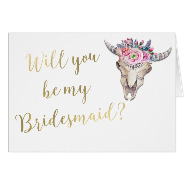 Cartão Você será minha dona de Bridesmaid Boho Vaca Doura (Frente horizontal)