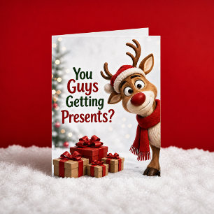 Cartão Vocês Estão Recebendo Presentes? Rena de Natal