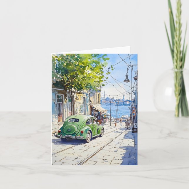 Cartão Volkswagen Verde Em Aquarelas (Frente)