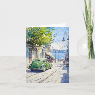 Cartão Volkswagen Verde Em Aquarelas