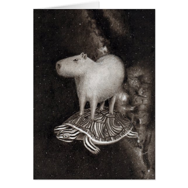Cartão Vôo do Capybara e da tartaruga de água doce (Frente)