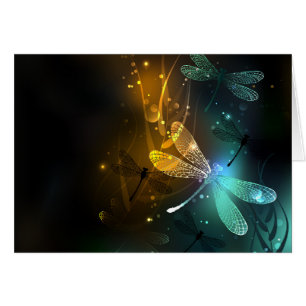 Cartão Voo luminoso verde de libélula