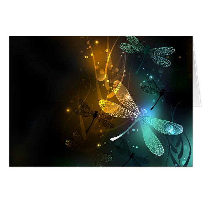 Cartão Voo luminoso verde de libélula (Frente horizontal)