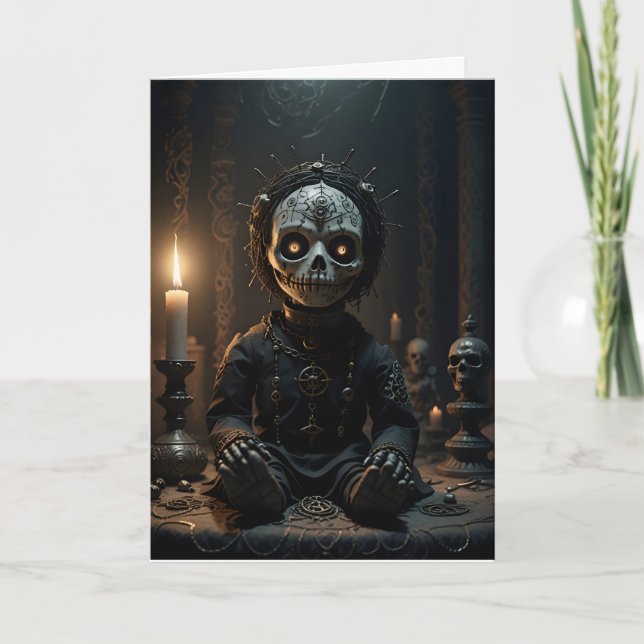Cartão Voodoo Doll Candles Skulls Halloween (Frente)