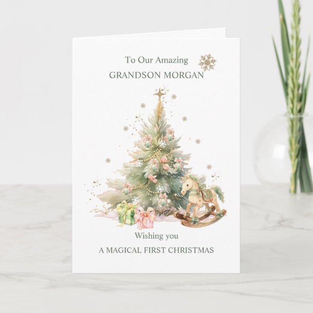 Cartão Vovô Árvore de Natal Rocking Horse Nutcracker (Frente)